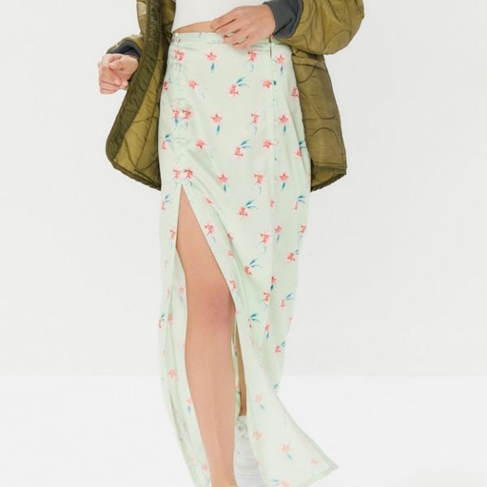 Floral Front-Slit Maxi Skirt